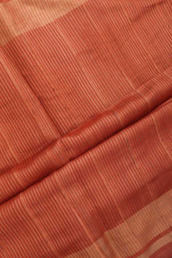 Tussar Silk Saree In Rust Brown With Zari Border
