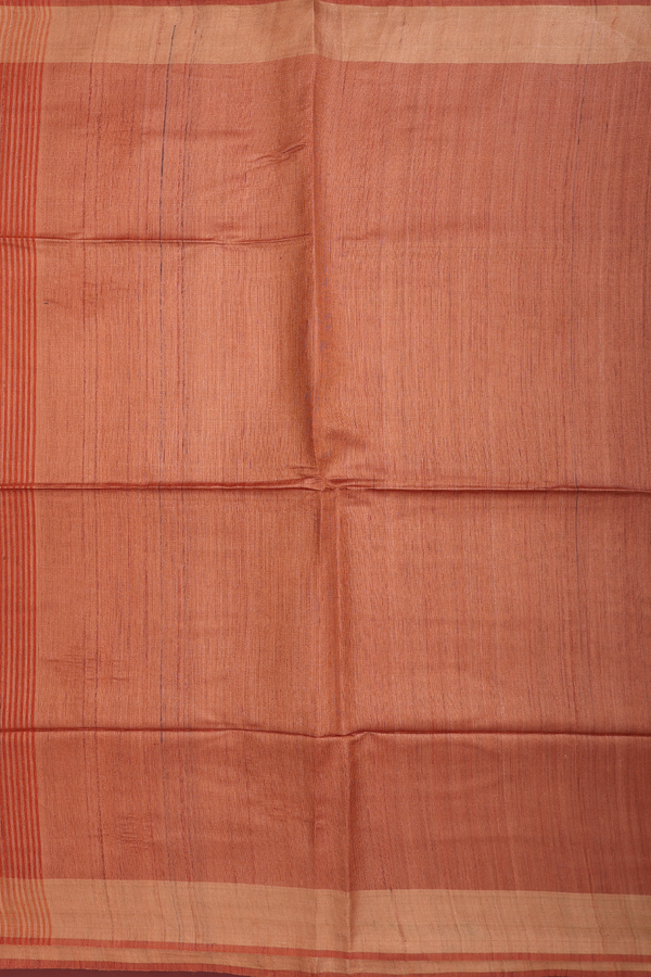 Tussar Silk Saree In Rust Brown With Zari Border