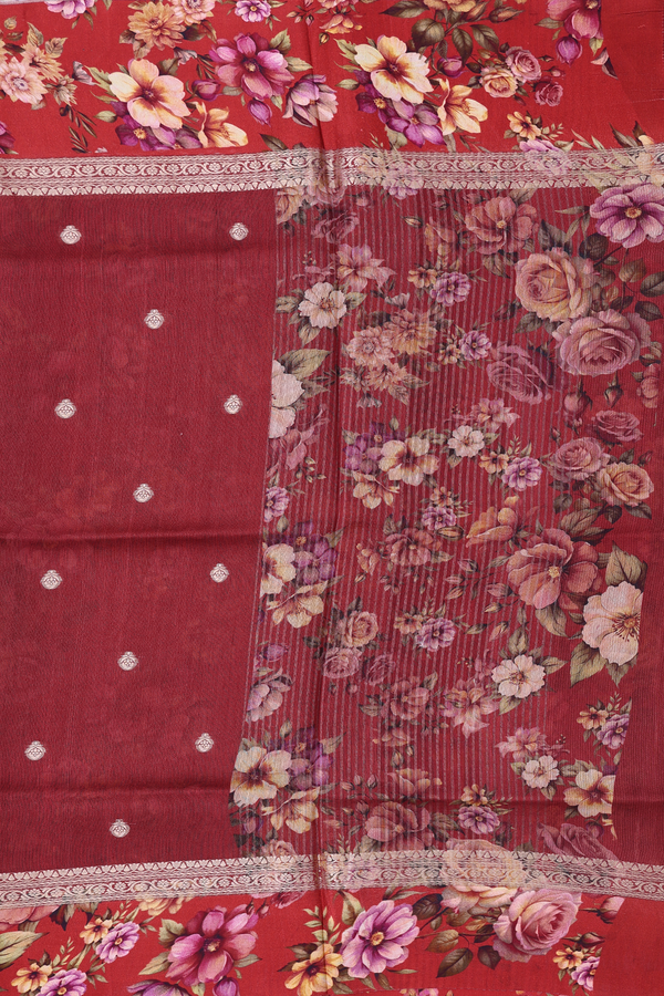 Tussar Silk Saree In Rust Red With Floral Buttas