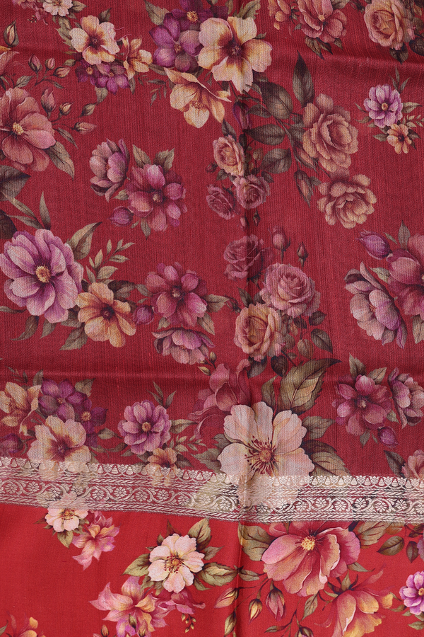 Tussar Silk Saree In Rust Red With Floral Buttas