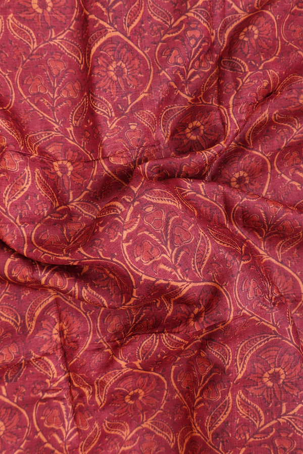 Tussar Silk Saree In Rust Red With Floral Design
