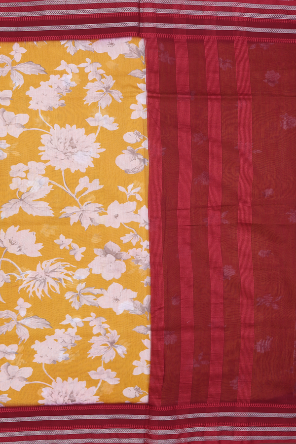 Chanderi Silk Cotton Saree In Mastard Yellow With Floral Design