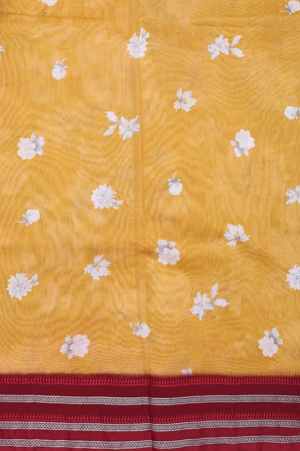 Tussar Silk Saree In Mastard Yellow With Floral Design