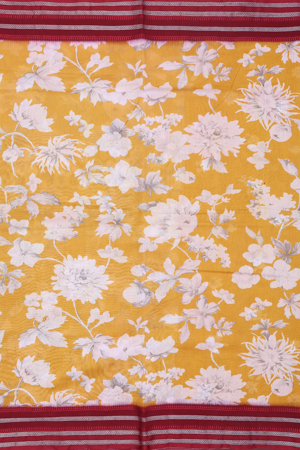 Chanderi Silk Cotton Saree In Mastard Yellow With Floral Design