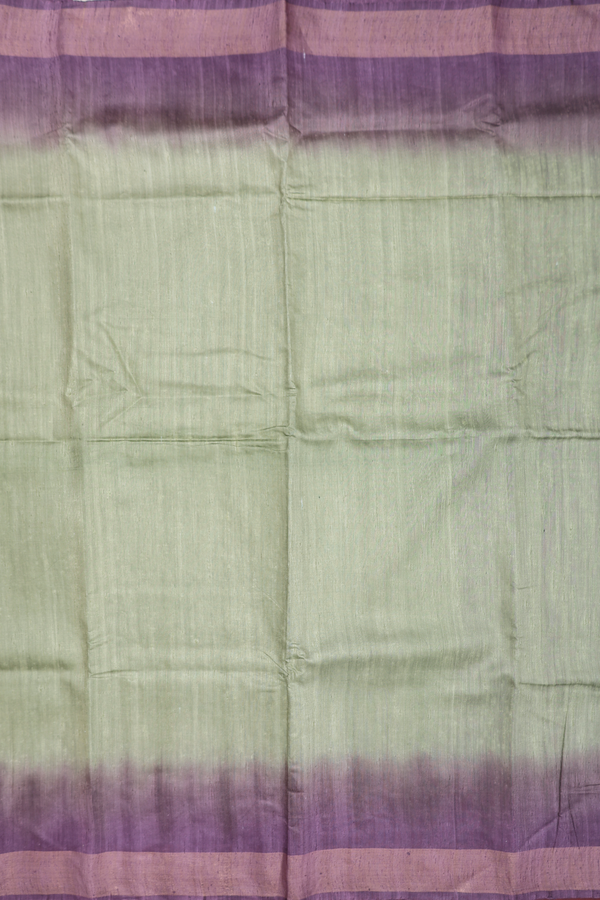 Tussar Silk Saree In Sage Green With Contrast Border