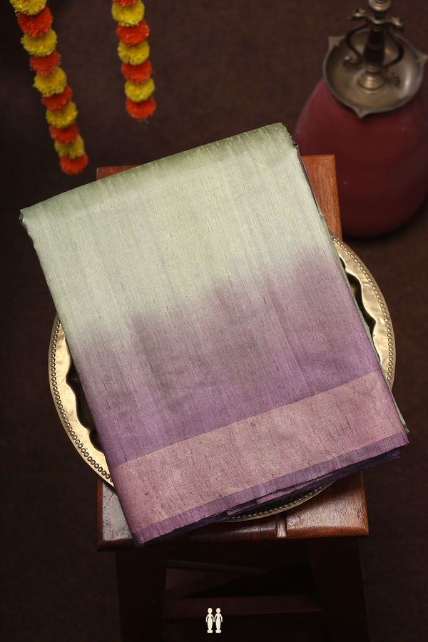 Tussar Silk Saree In Sage Green With Contrast Border