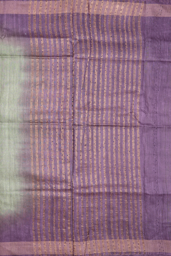 Tussar Silk Saree In Sage Green With Contrast Border