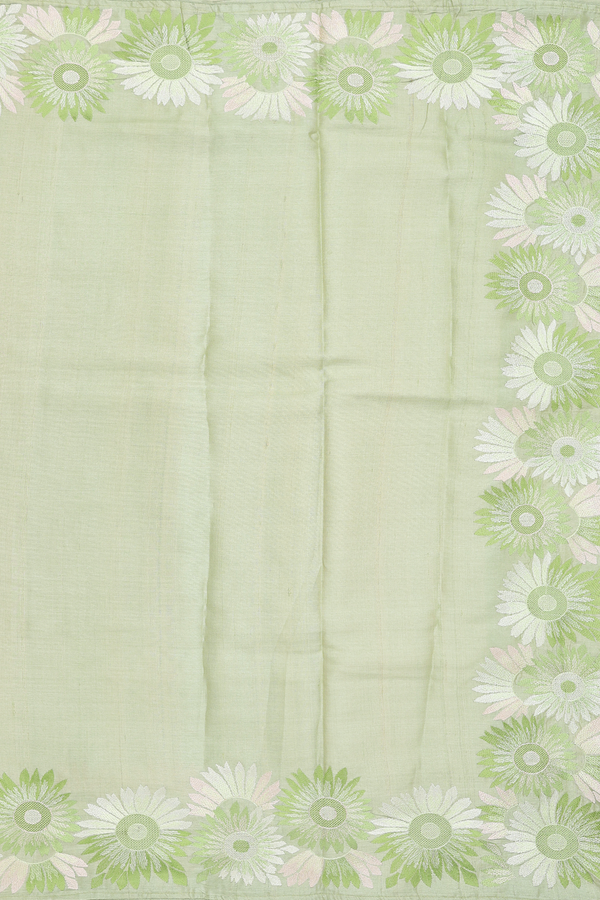 Tussar Silk Saree In Sage Green With Floral Border
