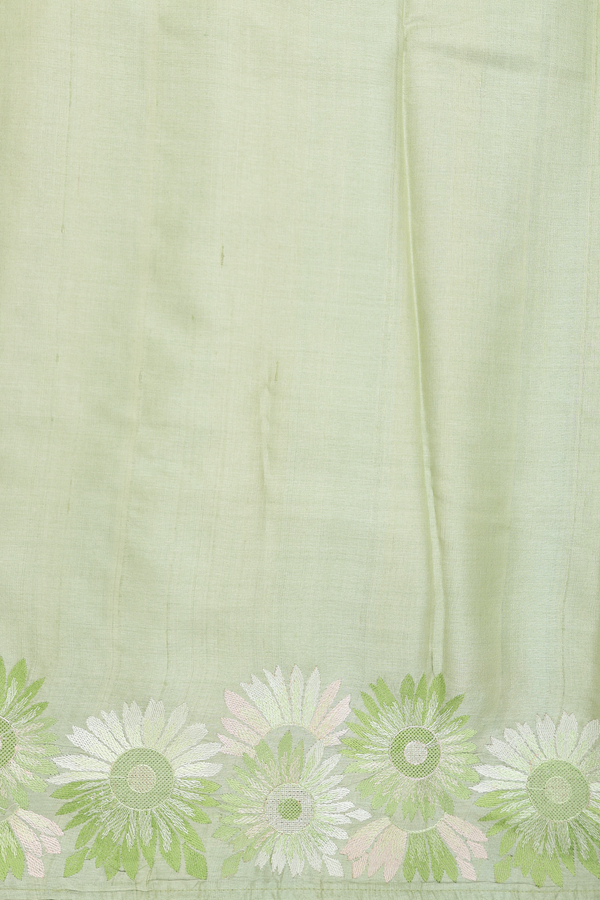 Tussar Silk Saree In Sage Green With Floral Border
