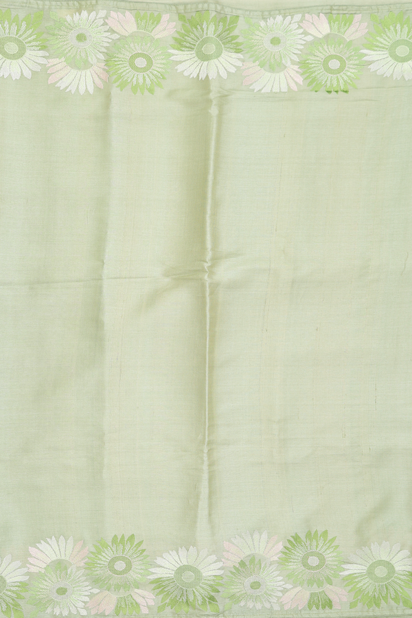 Tussar Silk Saree In Sage Green With Floral Border