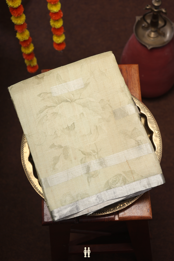 Tussar Silk Saree In Sage Green With Floral Design