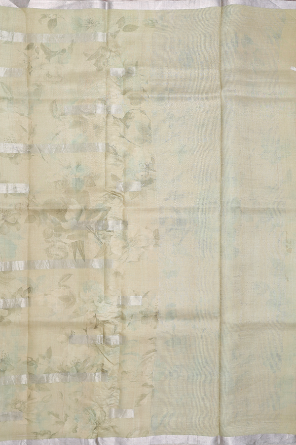 Tussar Silk Saree In Sage Green With Floral Design