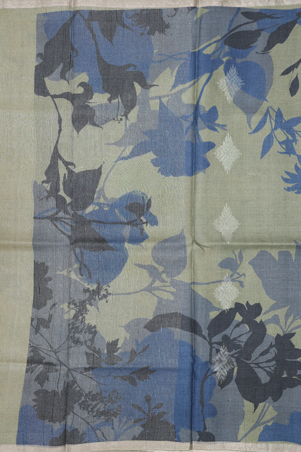 Tussar Silk Saree In Sage Green With Floral Design