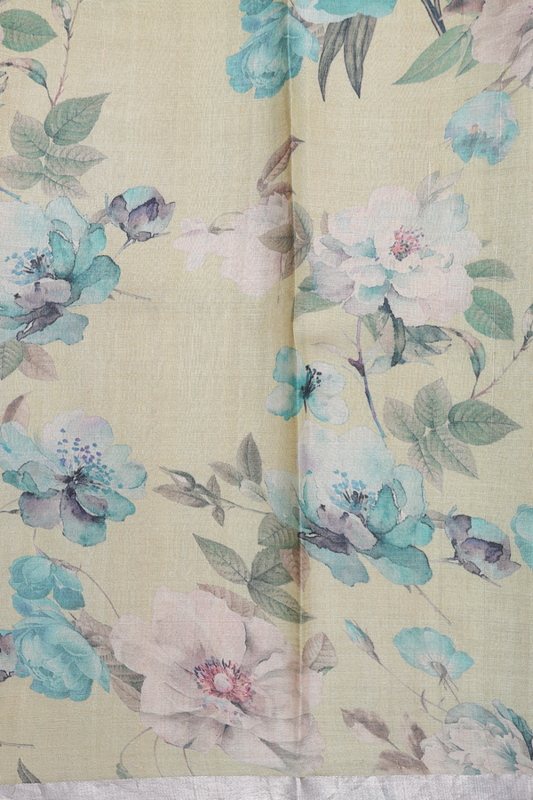 Tussar Silk Saree In Sage Green With Floral Design
