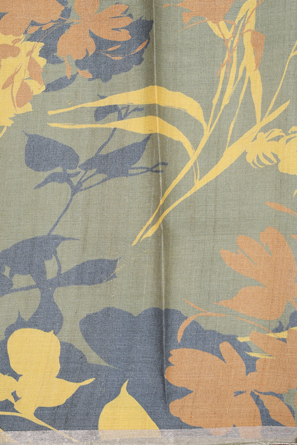 Tussar Silk Saree In Sage Green With Floral Design