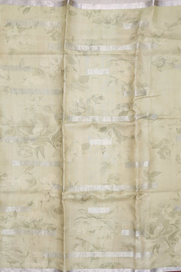 Tussar Silk Saree In Sage Green With Floral Design