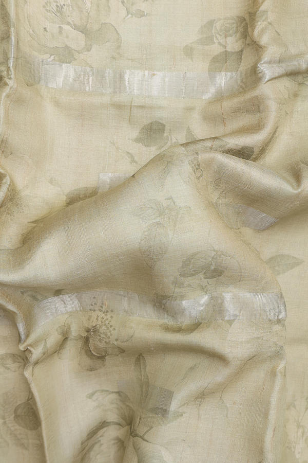 Tussar Silk Saree In Sage Green With Floral Design