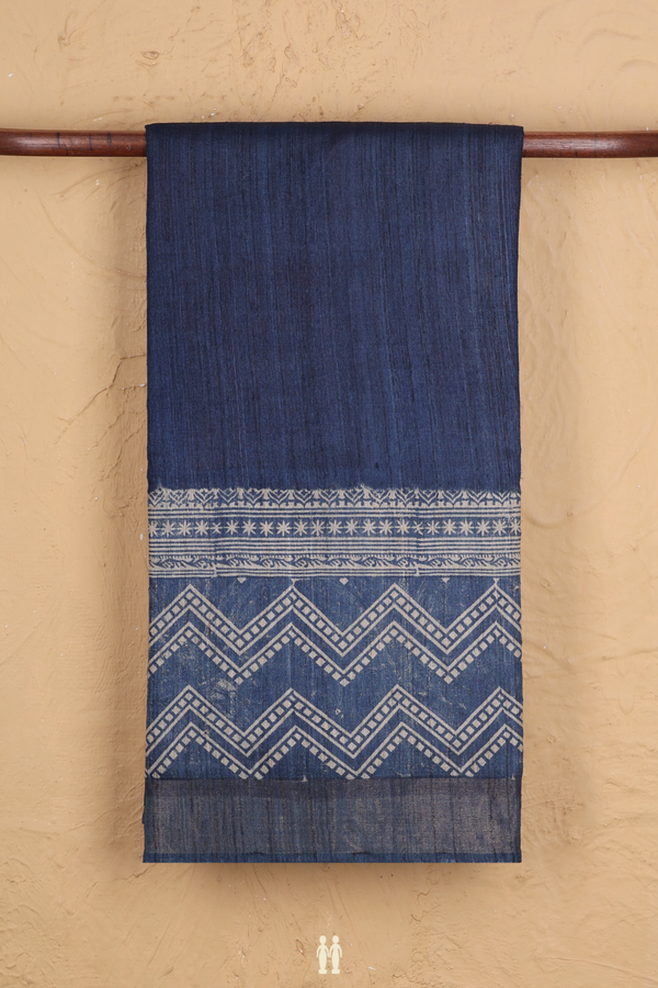 Tussar Silk Saree In Shades Of Blue With Chevron Border