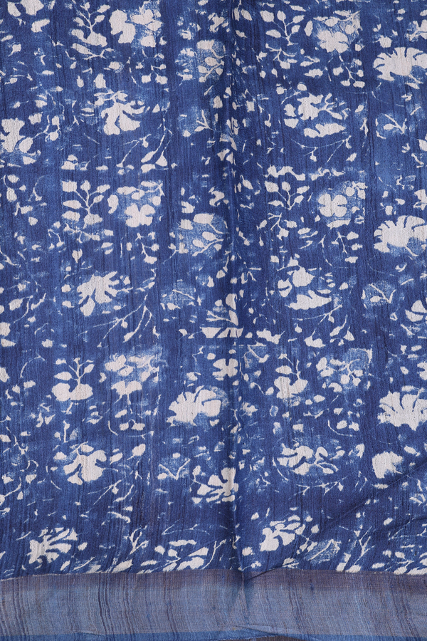Tussar Silk Saree In Shades Of Blue With Chevron Border