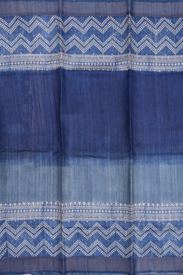 Tussar Silk Saree In Shades Of Blue With Chevron Border