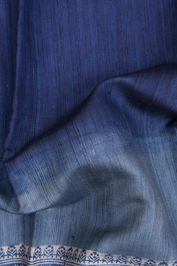 Tussar Silk Saree In Shades Of Blue With Chevron Border