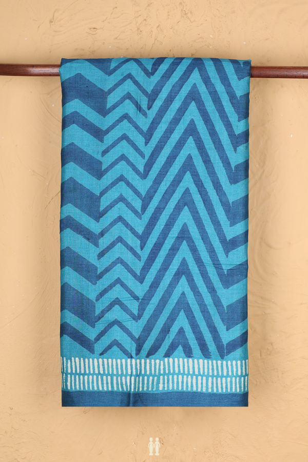 Tussar Silk Saree In Shades Of Blue With Printed Design