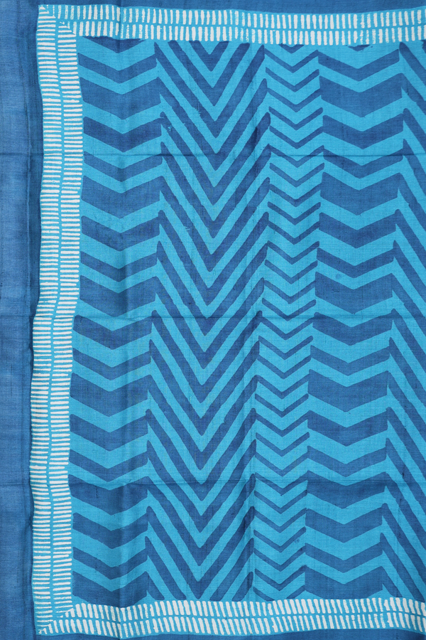 Tussar Silk Saree In Shades Of Blue With Printed Design
