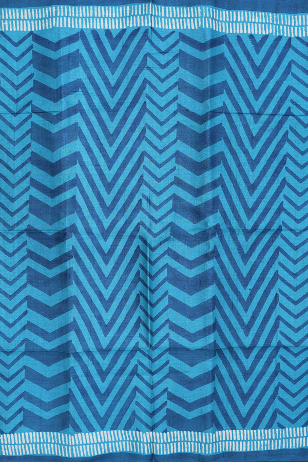 Tussar Silk Saree In Shades Of Blue With Printed Design