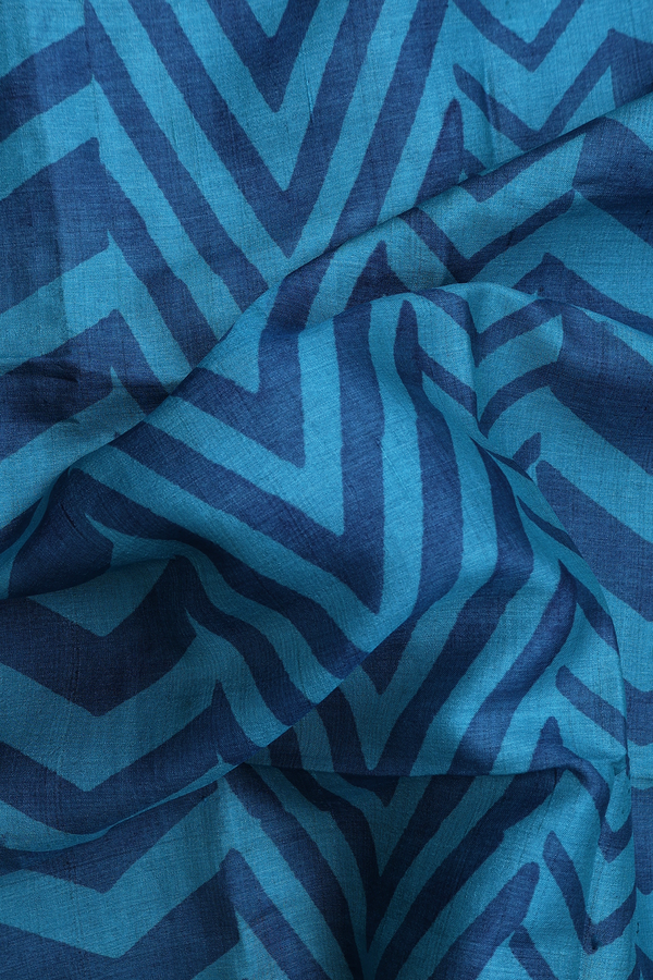 Tussar Silk Saree In Shades Of Blue With Printed Design