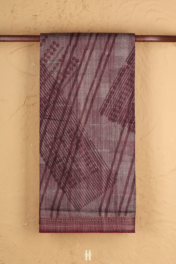Tussar Silk Saree In Shades Of Brown With Printed Design