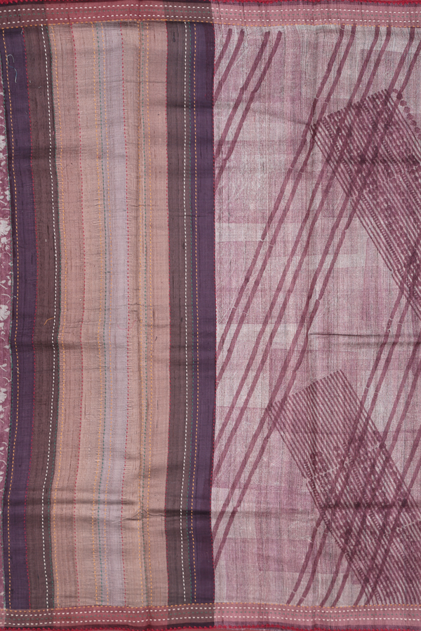 Tussar Silk Saree In Shades Of Brown With Printed Design