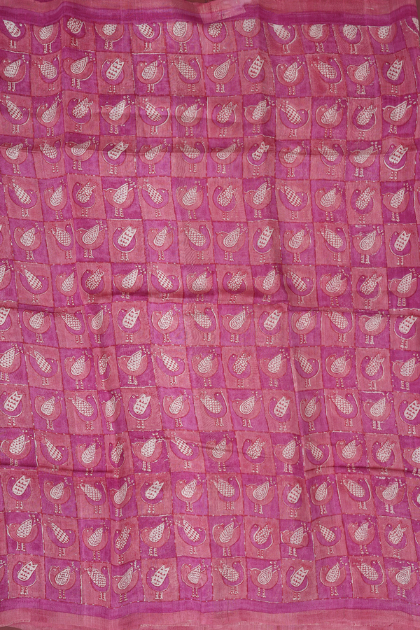 Tussar Silk Saree In Shades Of Pink With Printed Design