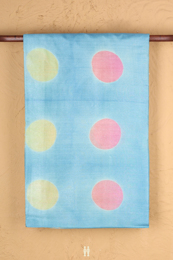 Tussar Silk Saree In Sky Blue With Circle Printed Design