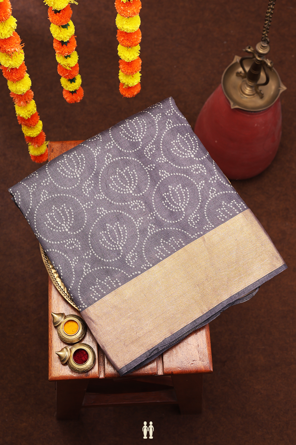 Tussar Silk Saree In Space Blue With Printed Design