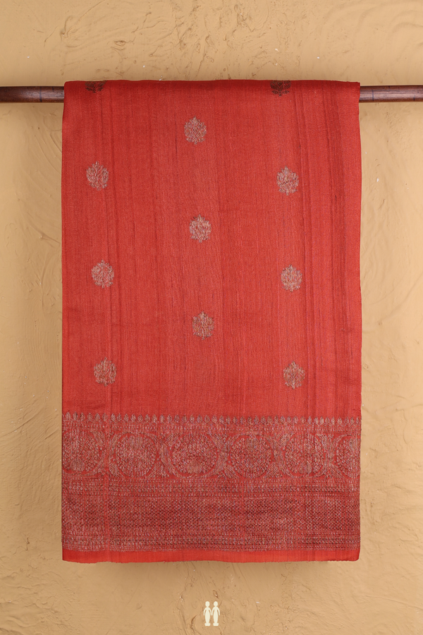 Tussar Silk Saree In Spiced Orange With Zari Buttas