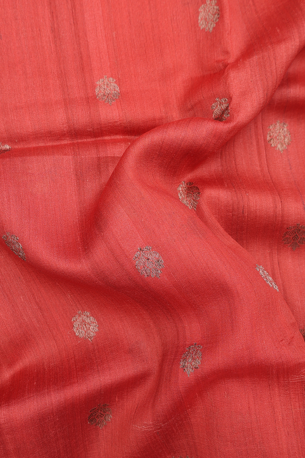 Tussar Silk Saree In Spiced Orange With Zari Buttas