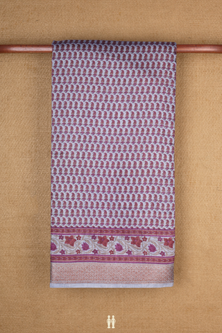 Tussar Silk Saree In Steel Blue With Paisley Design