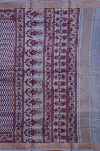 Tussar Silk Saree In Steel Blue With Paisley Design