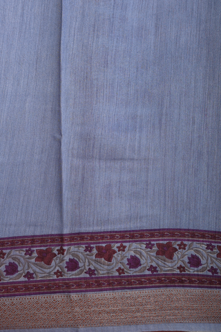 Tussar Silk Saree In Steel Blue With Paisley Design