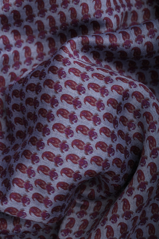 Tussar Silk Saree In Steel Blue With Paisley Design