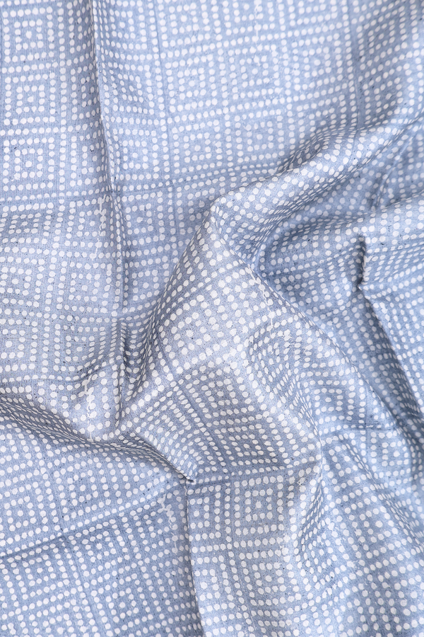 Tussar Silk Saree In Steel Blue With Printed Design