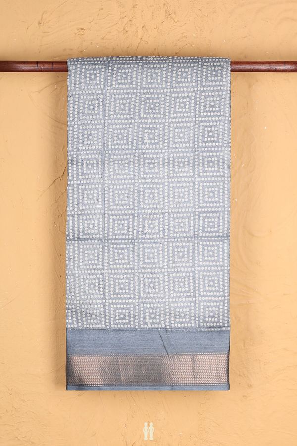 Tussar Silk Saree In Steel Blue With Printed Design