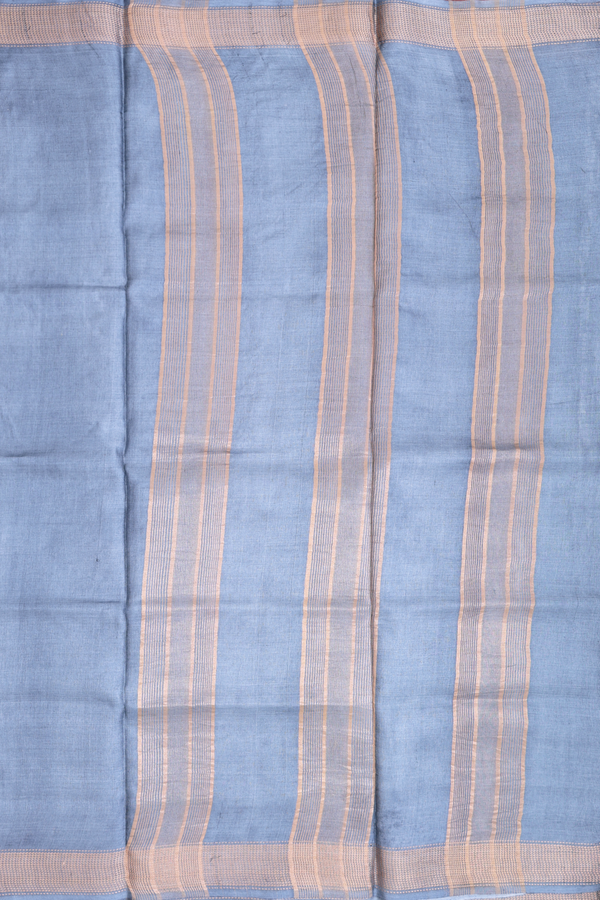 Tussar Silk Saree In Steel Blue With Printed Design