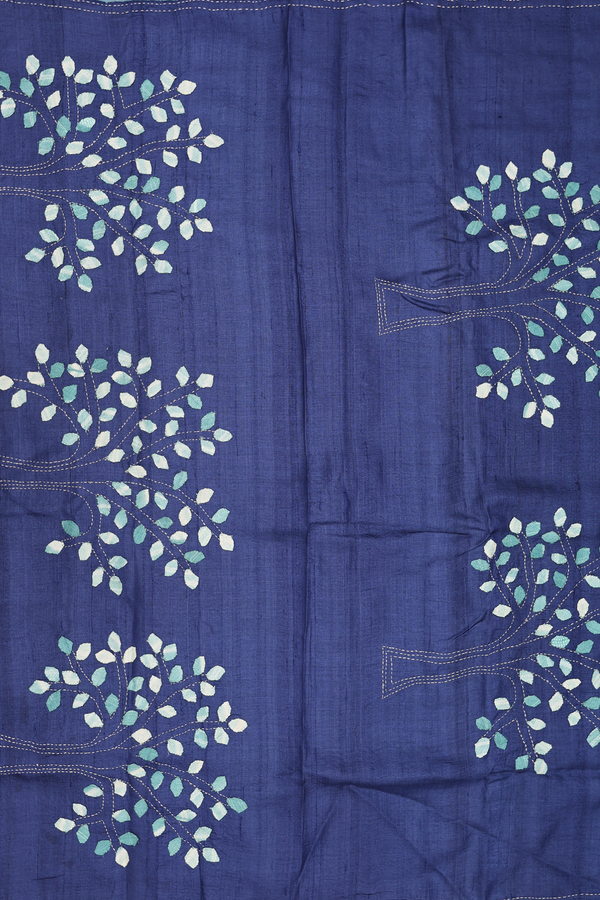 Tussar Silk Saree In Stone Blue With Hand Embroidered Pallu