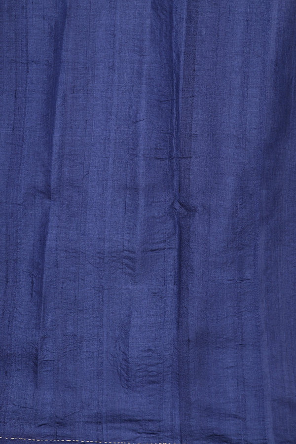 Tussar Silk Saree In Stone Blue With Hand Embroidered Pallu