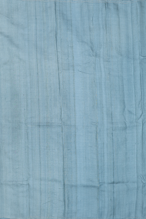 Tussar Silk Saree In Stone Blue With Hand Embroidered Pallu