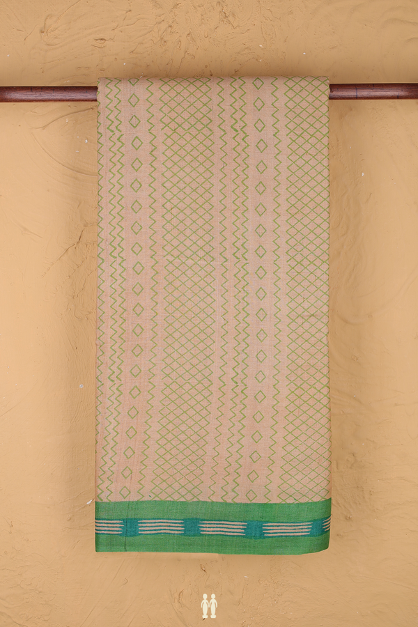 Tussar Silk Saree In Tan And Green With Printed Design