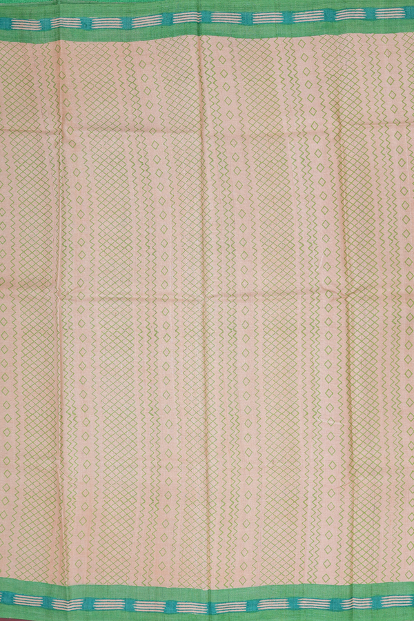 Tussar Silk Saree In Tan And Green With Printed Design