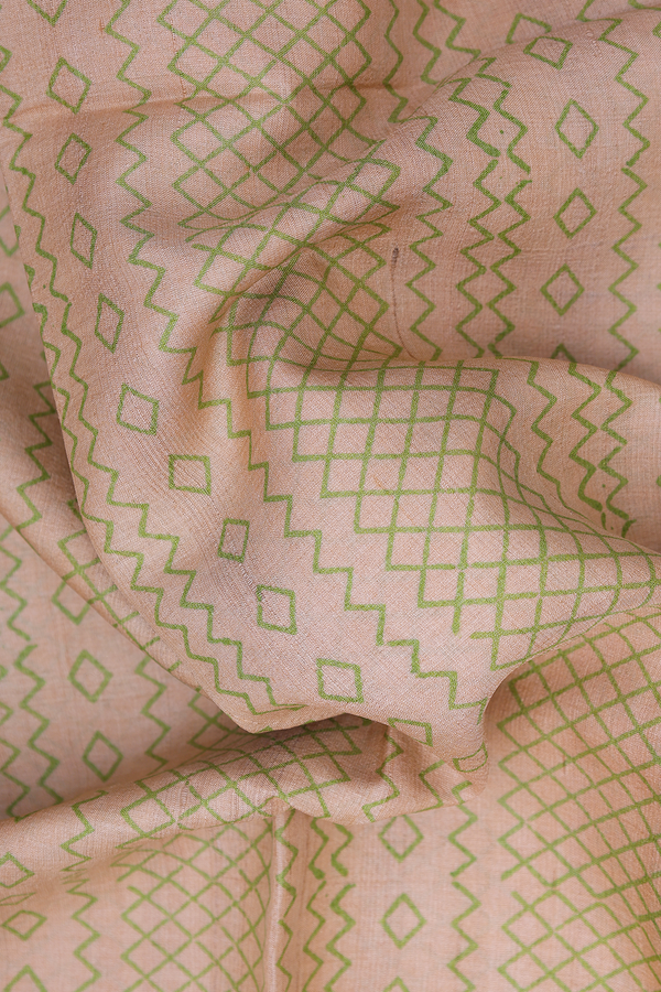 Tussar Silk Saree In Tan And Green With Printed Design