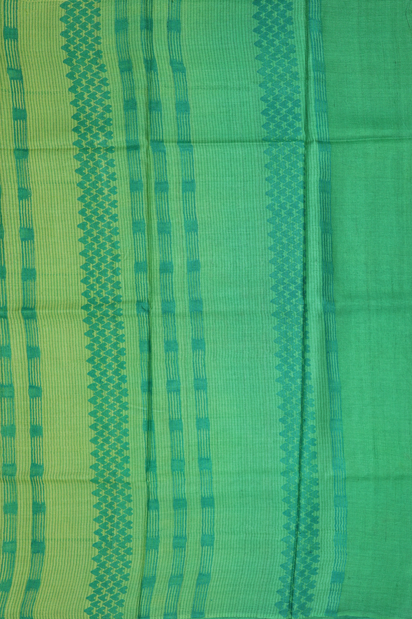Tussar Silk Saree In Tan And Green With Stripes Design